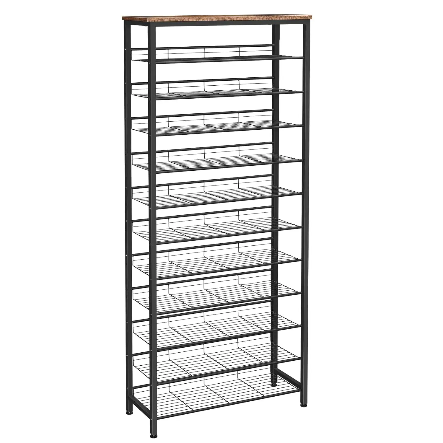 

12-Tier Large Capacity Shoe Rack Organizer Adjustable Mesh Shelves Entryway Closet Hallway Rustic Brown Black, Customized