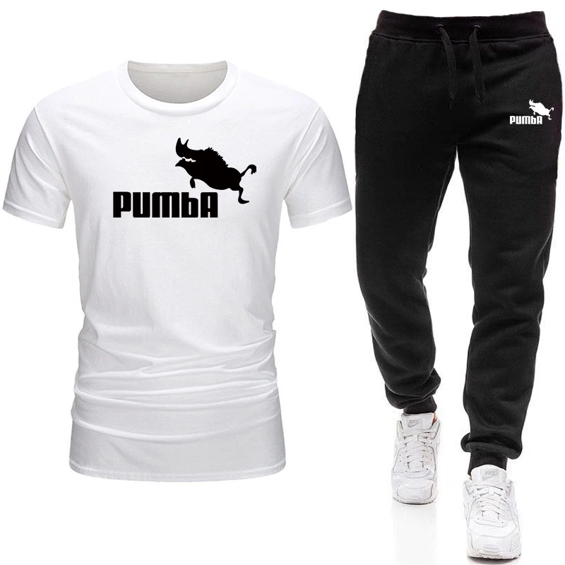 Summer Casual Men\'s T-shirt + Pants Suit Brand Short Sleeve Set Luxury Printed Cotton Shirts Jogging Sweatpants Male Sportswear