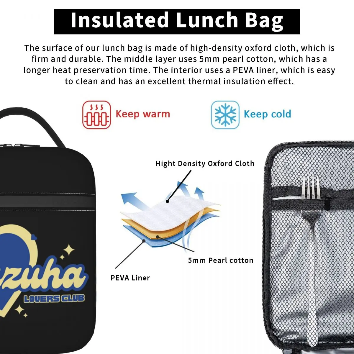 Kazuha Lovers Club Insulated Lunch Bag for Women Children Leakproof Food Boxes Thermal Lunch Box Tote