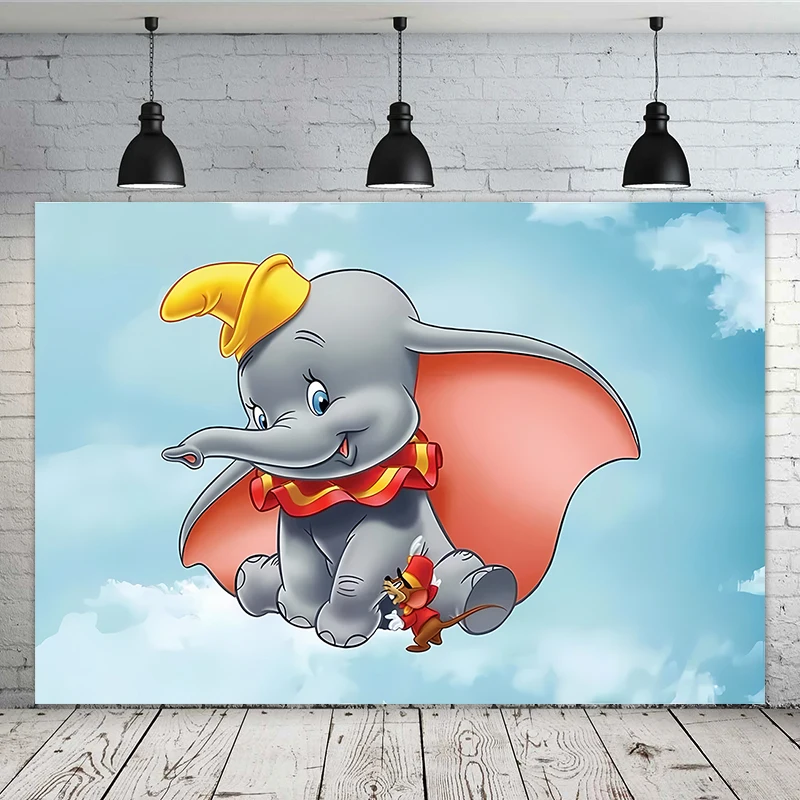 Disney Dumbo Children\'s Birthday Backdrop Cloth Boy Girl Birthday Party Photography Props Baby Shower Decoration Banner