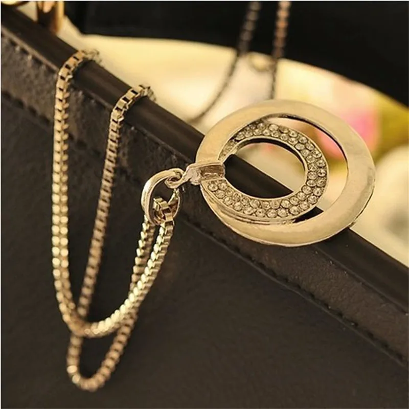 Crystal Pendant Necklace Silver Color Sweater Chain Big Circle Round Pendant Long Necklace Women Jewelry Accessories Gifts