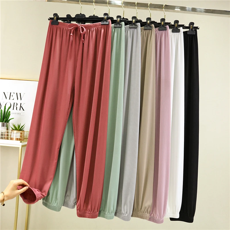 Ice Silk Casual Pants Women's Summer Thin Loose Nine Points Large Size Outerwear Cuffed Harlan Sports Lantern Pants