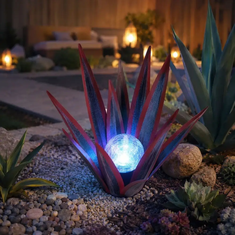 Solar Powered Agave Garden Stake Light Outdoor Yard Decoration Artificial Plant LED Lamp Waterproof Lawn Path Decor