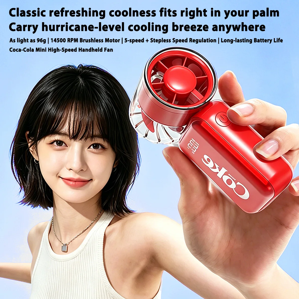 Mini ventilador de mano Coca Cola de alta velocidad, ventilador eléctrico portátil de 2000mAh, ventilador portátil de bolsillo con carga USB, ventilador personal para viajes