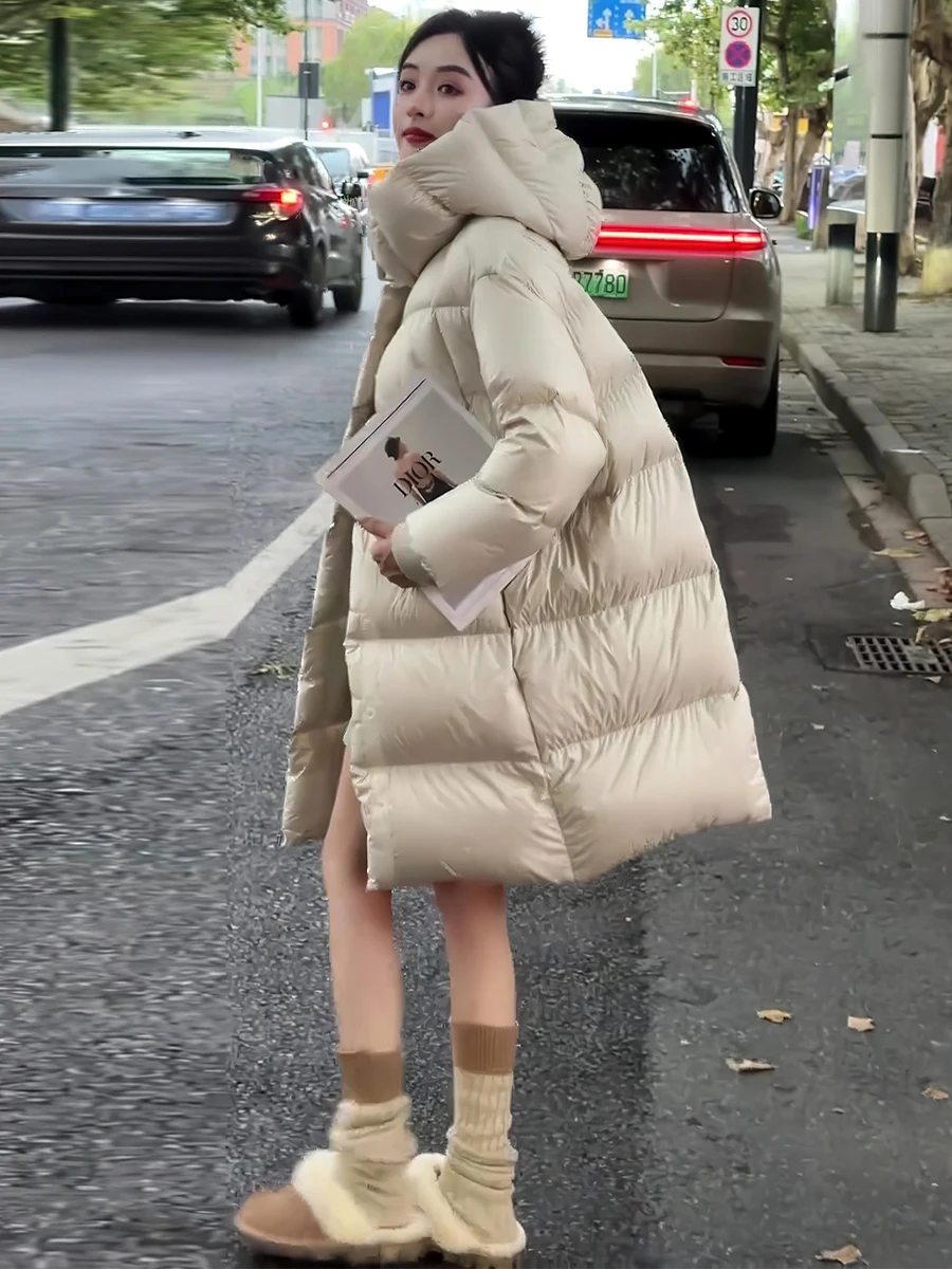 Cloud Donut Thiened Jaet cálido de plumón para mujer suelto largo con capucha de longitud media pan Sle prendas de vestir exteriores para invierno 2025