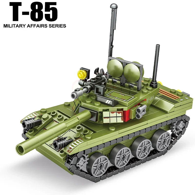 Military T-85 Main Battle Tank Vehicles WW2 Army Soldier Figures Building Blocks Kids Toys For Children Boy