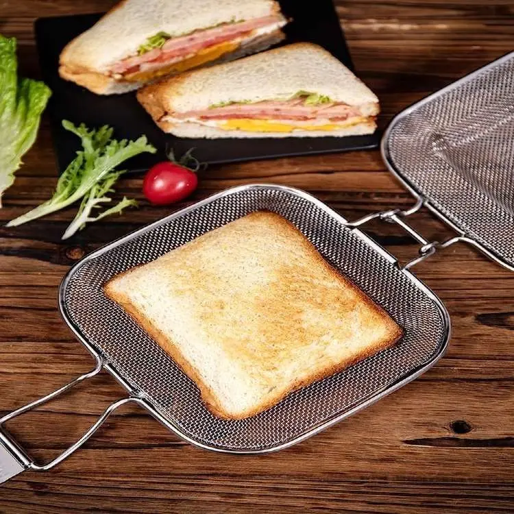 Sandwich Toaster Stainless Steel Mesh Grilling Basket Foldable Toastie Maker Bread Grill Rack Portable BBQ Toast For Kitchen