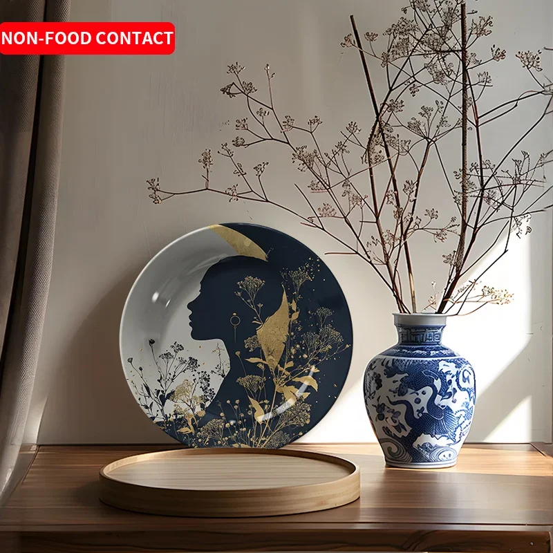 1pc Elegant Ceramic Decorative Plate - Moon Goddess Profile Art Style Wall & Tabletop Decor, Non-Food Contact, Ideal for Home,