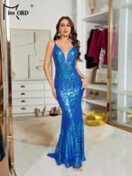 Missord New Blue Spaghetti Sequin Mermaid Evening Wedding Birthday Party Elegant Beautiful Women's High Quality Luxury Dress