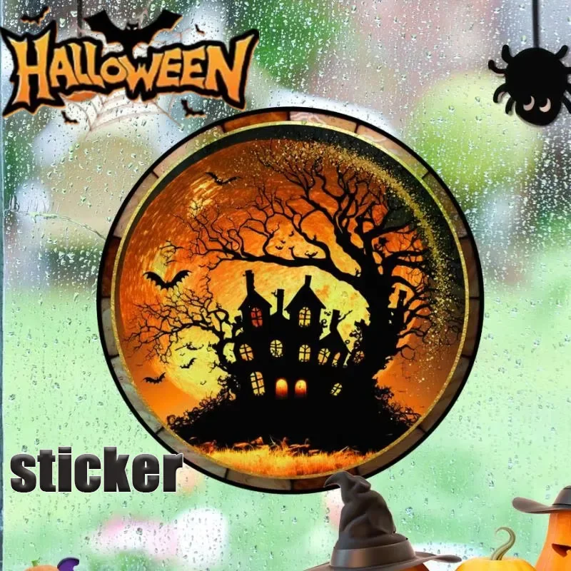 1-10PCS Halloween Window Clings Raven Cat Castle Pumpkin Tree Stickers Glass Door Home Party Decorations