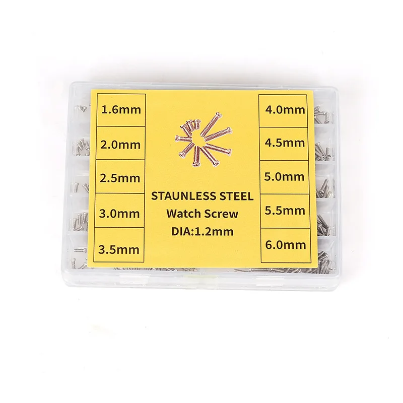 مجموعة متنوعة من البراغي الخلفية لعلبة الساعة - أدوات وإكسسوارات إصلاح ساعة متقاطعة/رأس فيليبس من الفولاذ المقاوم للصدأ - متعددة المقاسات لـ Wa