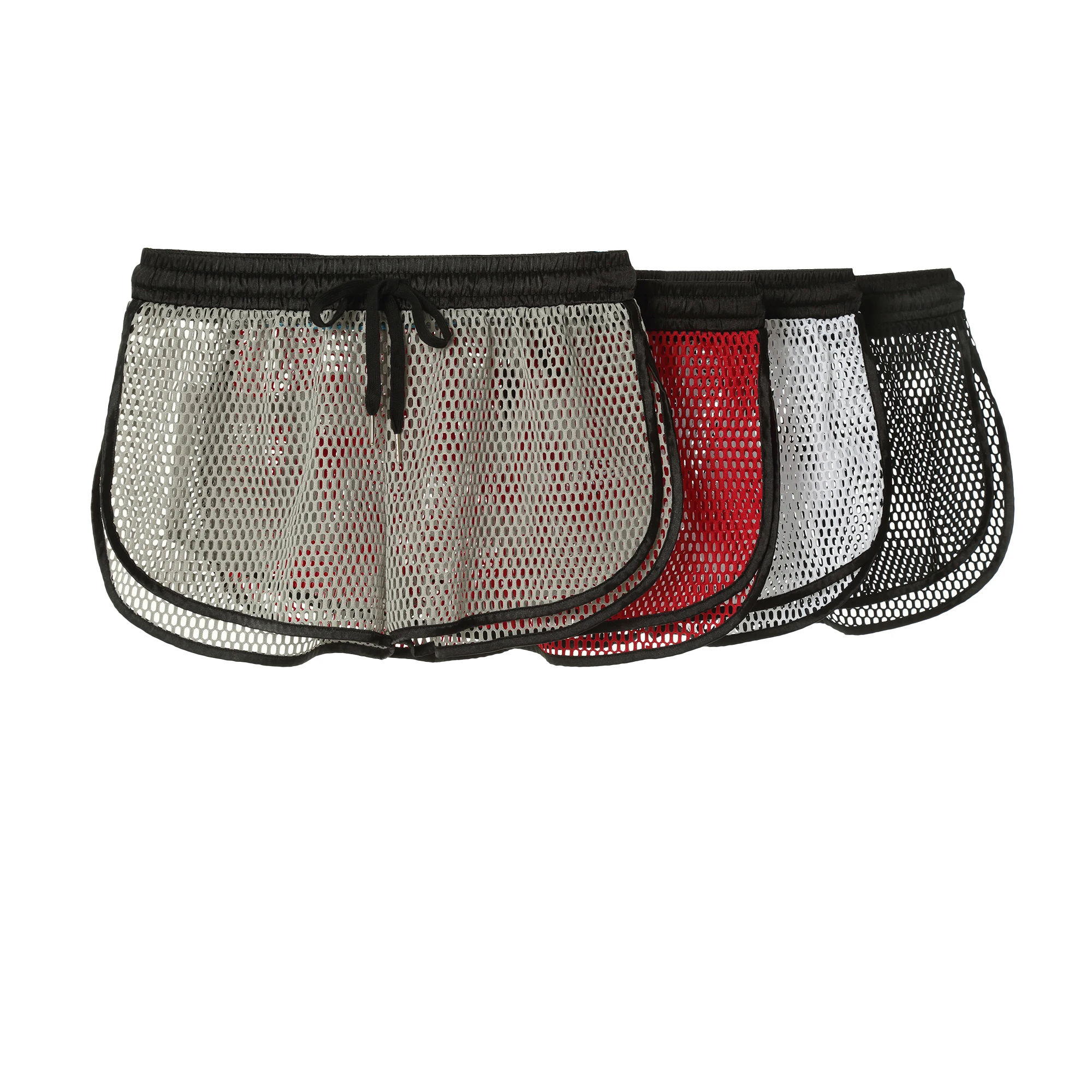 

Summer Men's Breathable Lounge Home Fishnet See Through Shorts Hollow Out Side Split Loose Short Pants Male Mesh Beach Trunks