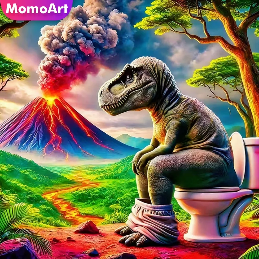 Momoart DIY Diamond Embroidery Dinosaur Animal Cartoon Painting Mountain New Arrival Diamond Mosaic Toilet Wall Art Holiday Gift