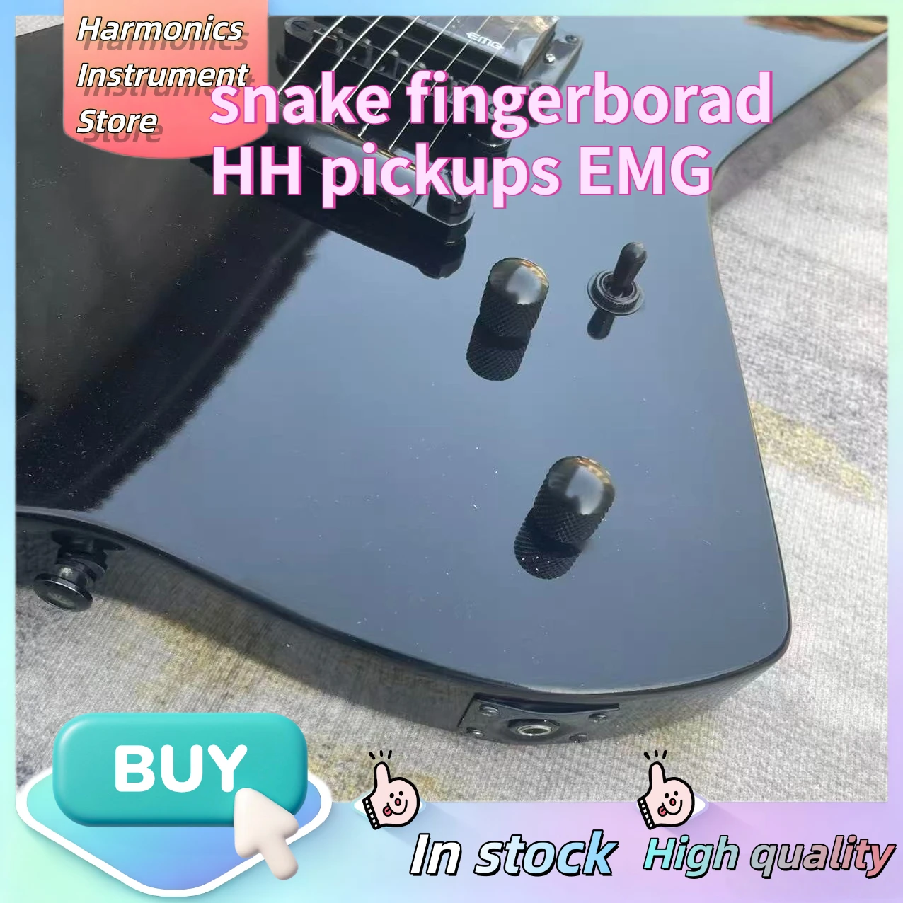 Gloss Black James LTD EX Offset Electric Guitar, Dual EMG Active Humbuckers Thrash Metal Rhythm Guitar Fixed Bridge