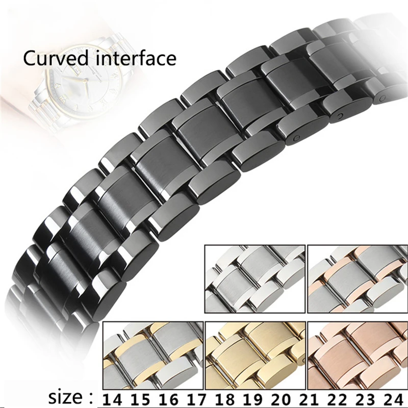 12mm 13 14mm 15 16mm 17mm 18 19mm 20mm 21mm 22 23mm 24mm Curved End Watch Band Full Stainless Steel Wrist Strap Butterfly Buckle