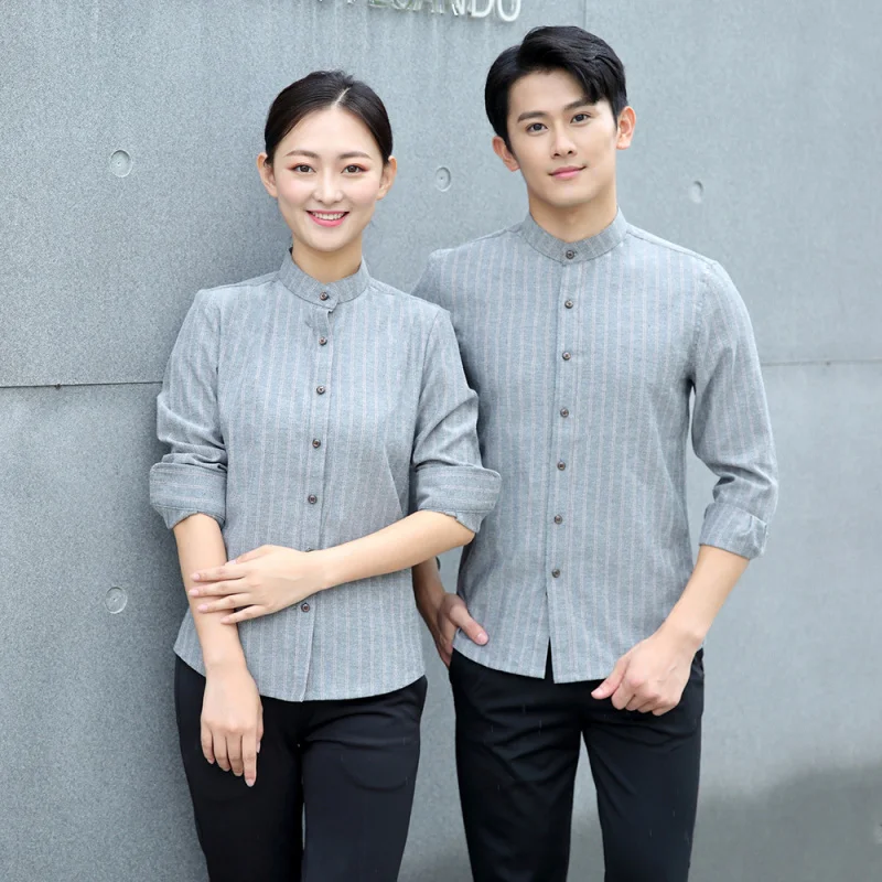 Hotelowa Szara Koszula Catering Kelner Strój Roboczy Długi Rękaw Damska Jesień Zima Restauracja Ciasto Fast Food Odzież Robocza