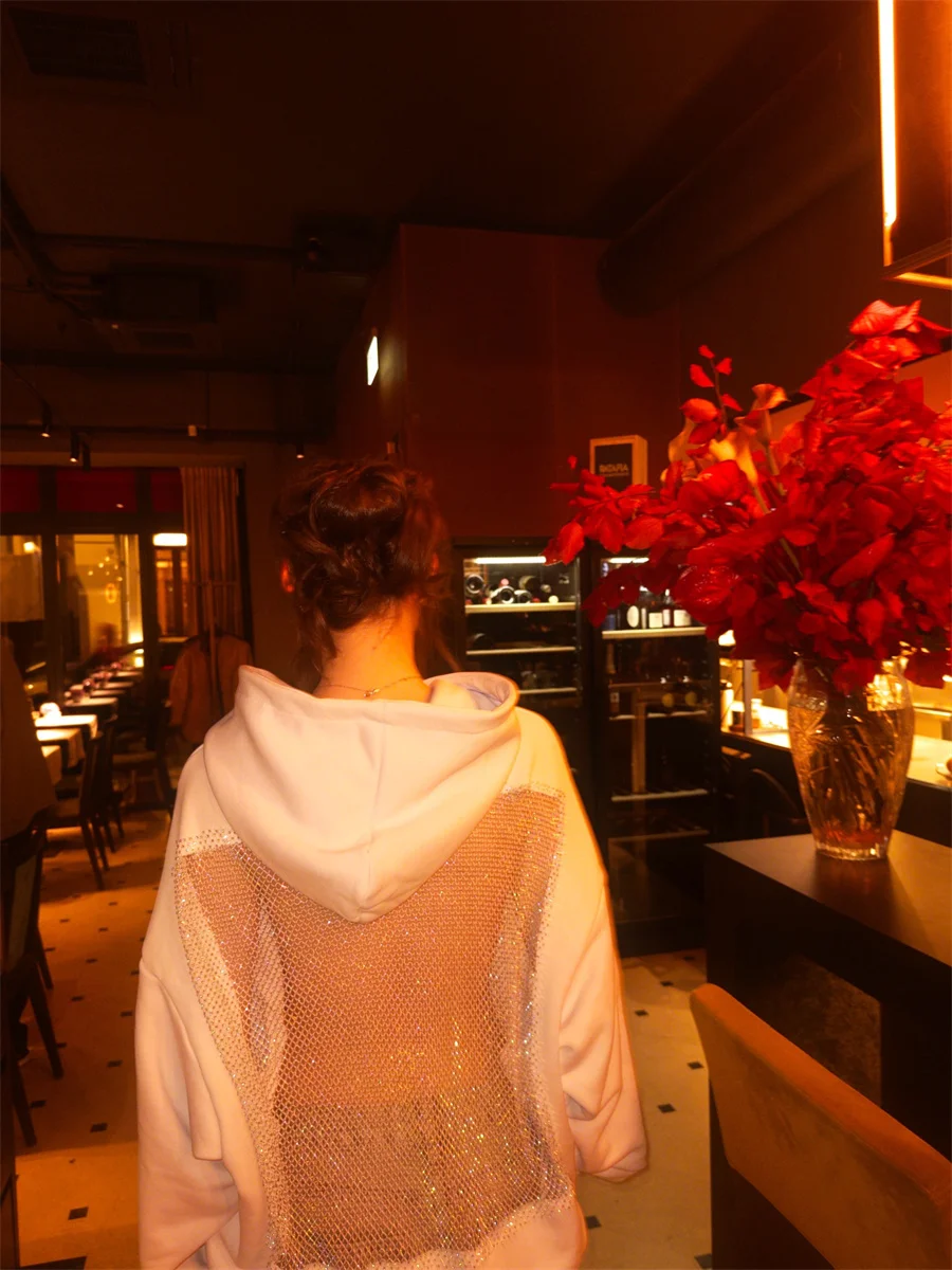 Sudadera translúcida a la moda para mujer, sudadera gótica americana, Sudadera con capucha de malla hueca Sexy, ropa Y2K, chaqueta informal de manga larga