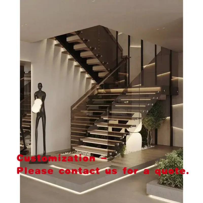 custom.George Group Modern Floating Solid Wood Tread Staircase with Mono Stringer Indoor Apartment Use