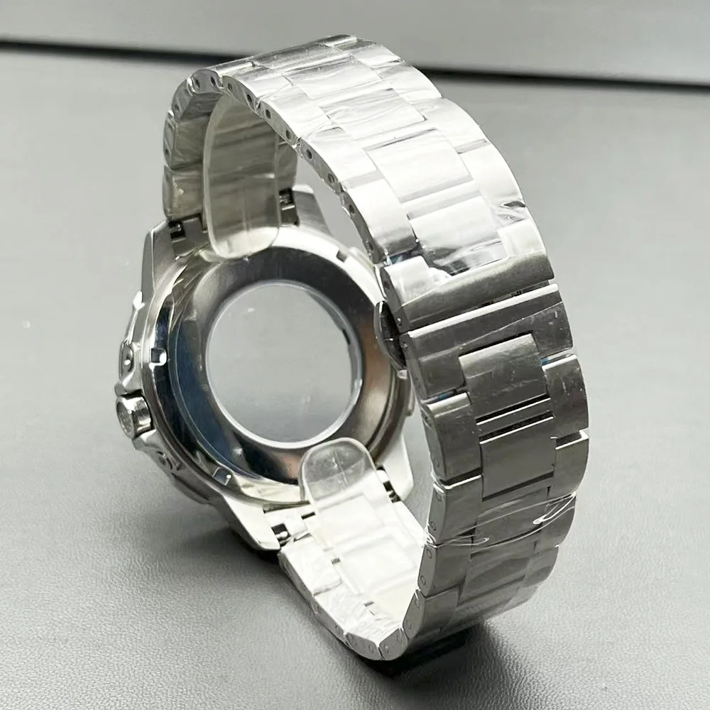2026 New Watch Accessories: 47mm Stainless Steel Rotating Case, Compatible with NH35 Engine, Stainless Steel Silver Strap, Black