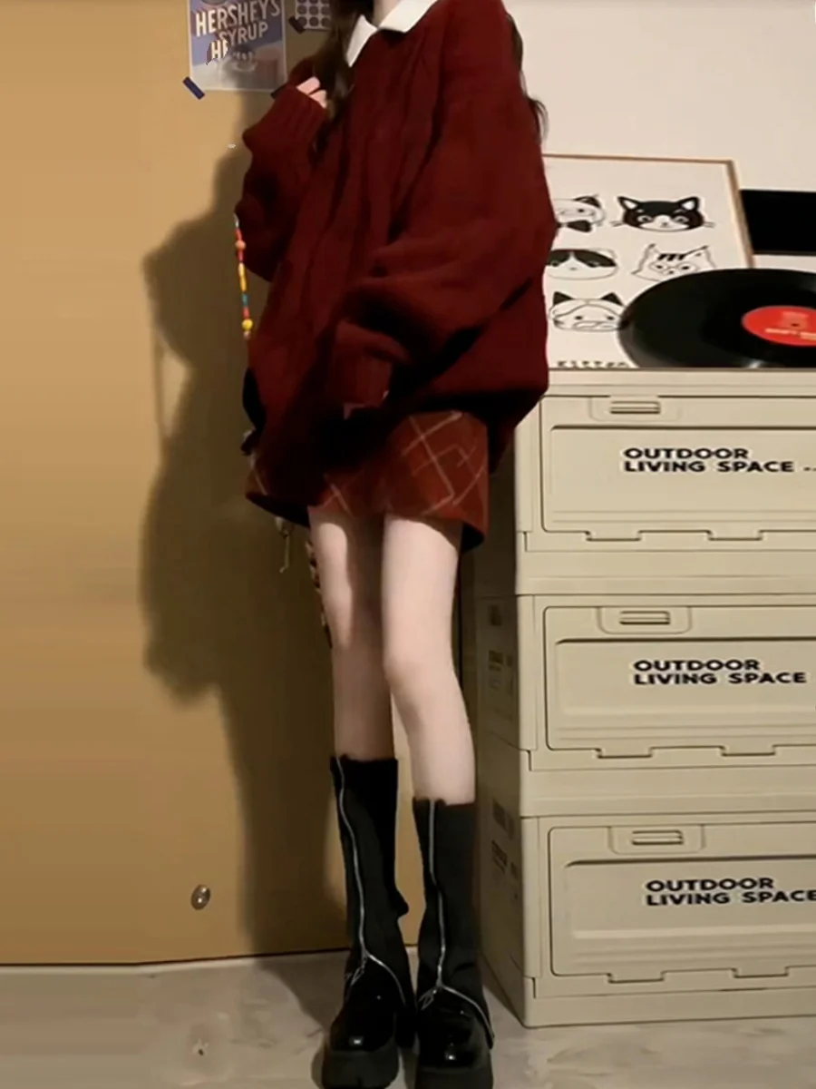 Morbido maglione rosso grassoccio da donna invernale Top lavorato a maglia allentato di Capodanno coreano Sle Pendolarismo Thiened Long Sve round Ne