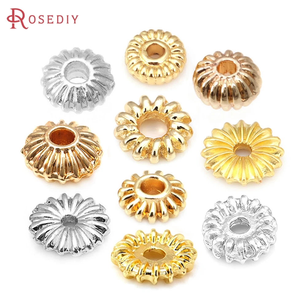 4MM 6MM 8MM 18K Gold Color Brass Pattern Bracelets Spacer Beads High Quality Diy Jewelry Accessories Making