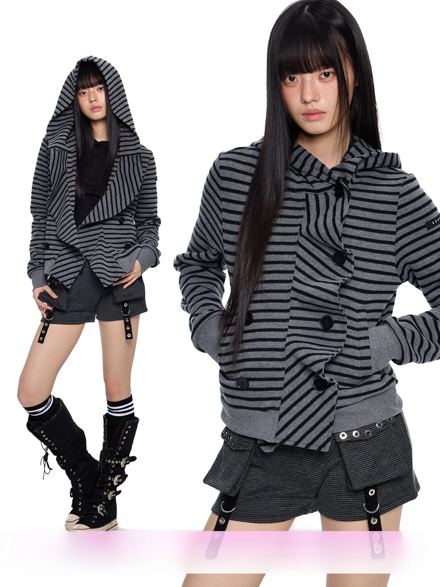 

Женский кардиган-свитшот EZEK в стиле ретро с полосками, деконструированным пэчворк-дизайном и капюшоном, новинка весенней коллекции, повседневный топ