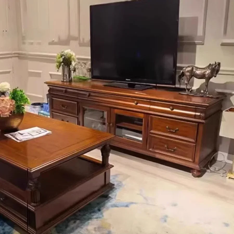 American TV cabinet solid wood living room cabinet, simple rural retro small apartment storage video cabinet