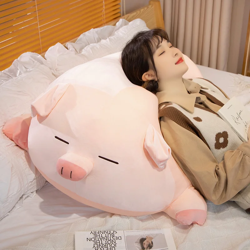 Adorable Lying Pig Plush Pillow Premium Soft Fluffy Stuffed Animal Toy Cuddly Huggable Sofa Bed Cushion Cozy Toy Kids Women Gift
