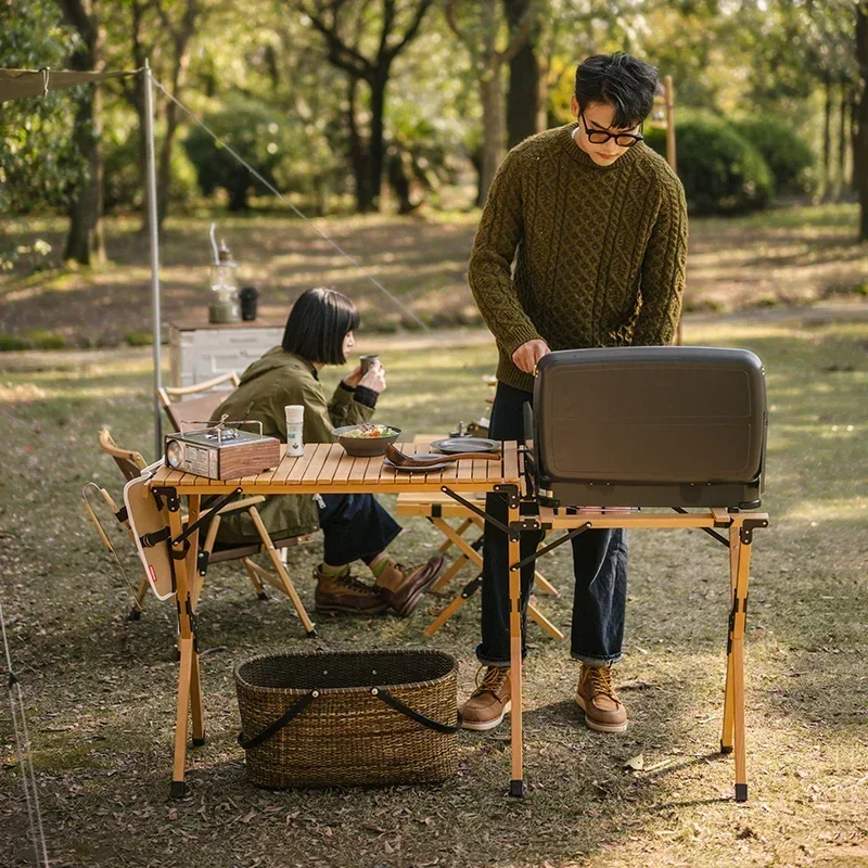 Naturehike Outdoor Kitchen Solid Wood Table Desktop Widening Portable Folding Table Camping BBQ Suitable For Double Stove Table