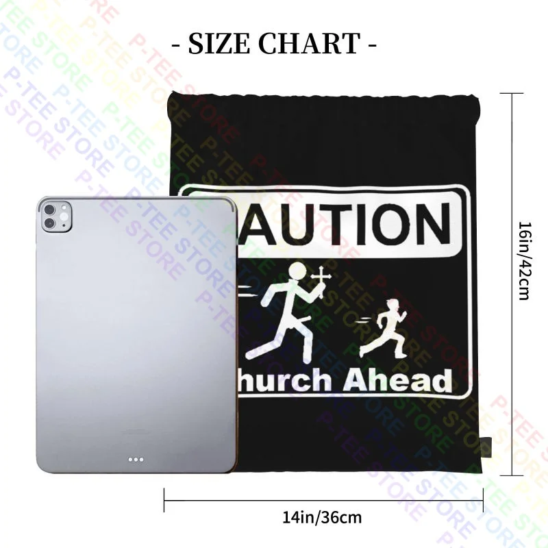 Caution Church Ahead Drawstring Bags Gym Bag Cute Foldable Eco Friendly Multi-function