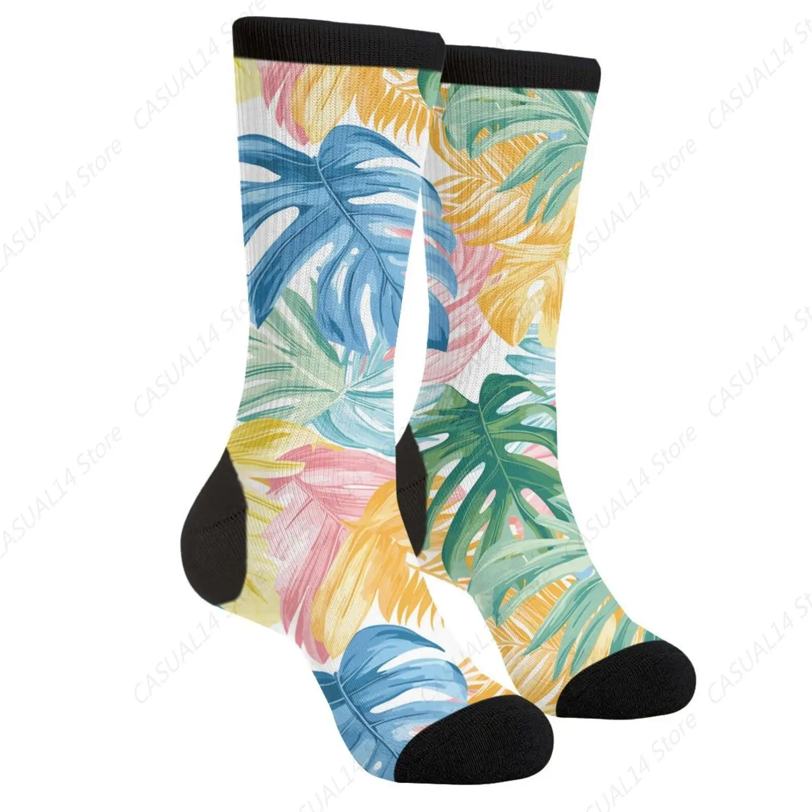 

Palm Leaf Tropical Botanical Summer Theme Novelty Fun Crew Socks Fashion Comfortable Men And Women Crazy Dress Socks