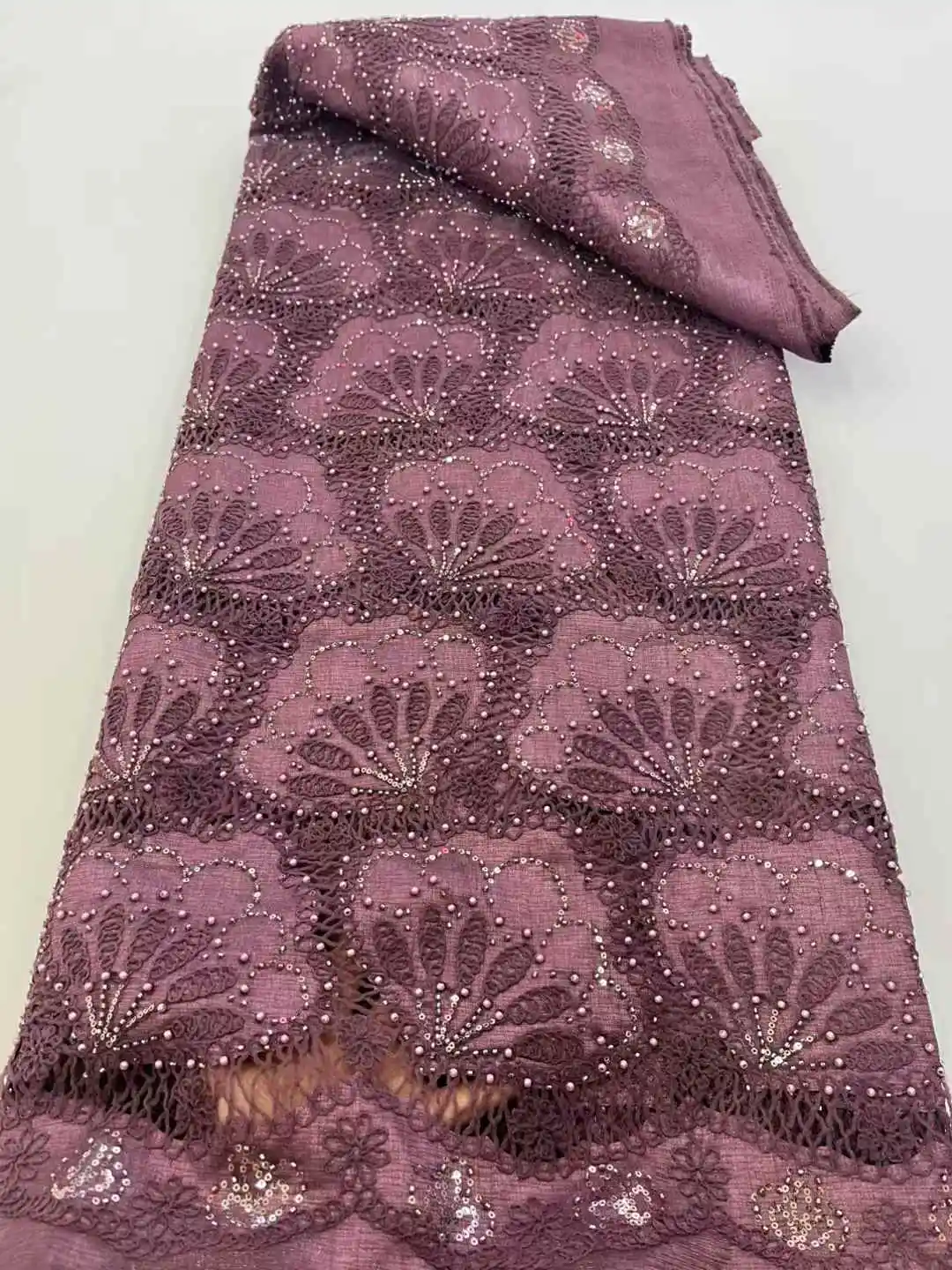 5 Yards Französischer Tüll-Netz-Pailletten-Stoffe, luxuriöser Perlen-Spitzenstoff, afrikanische Spitze für Hochzeitskleid