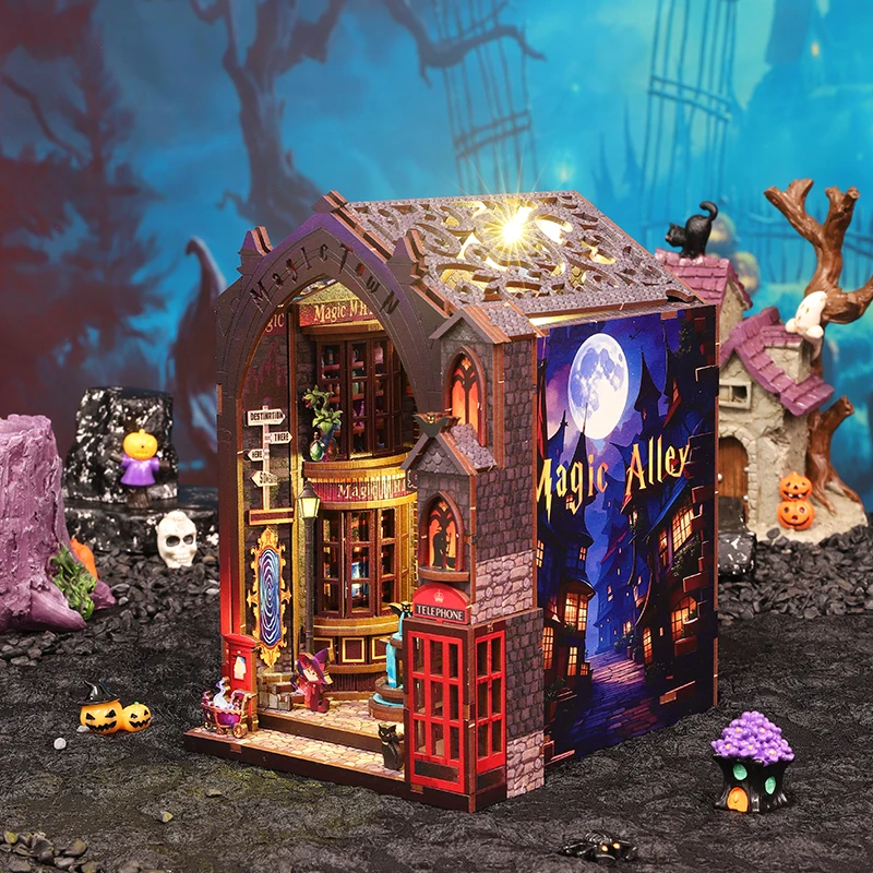 Kit angolo libro fai-da-te Casa delle bambole in legno Creazione e assemblaggio Giocattoli Camera da letto di casa Modello di edificio fatto a mano Giocattolo per il regalo di Natale