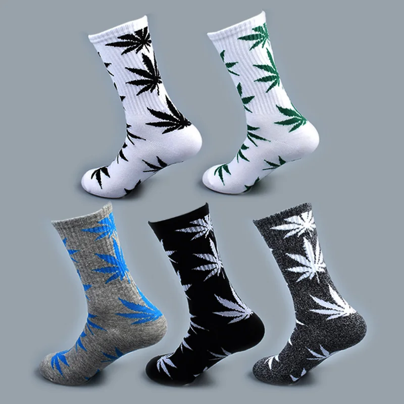 Cool Bamboo Summer Women Men\'s Funny Ankle Socks Hemp Meias Long Happy Maple Leaf sokken Cotton Weed Grass White Black Socken