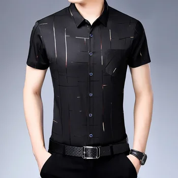 New Men's Business Casual Short Sleeved Shirt No Iron and Wrinkle Resistant Top 5