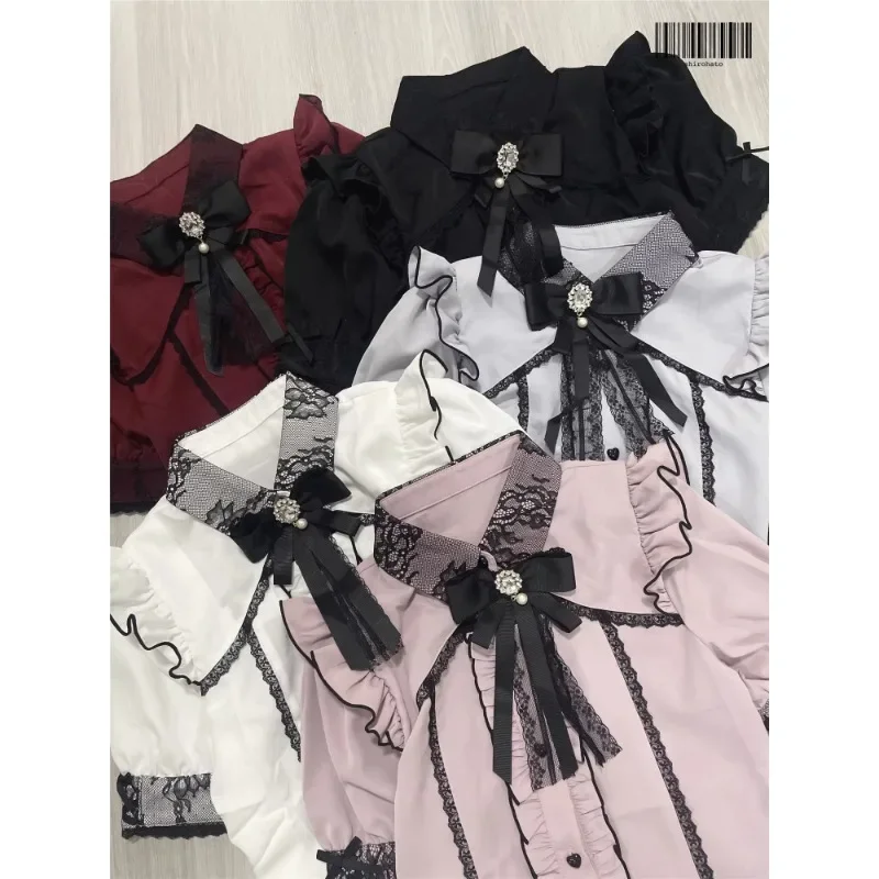 Rojita Jirai Kei Lace Collar Shirt Japanese Lolita Sweet Short Sleeve Blouses for Women Fashion 2024 Blusas Femininas Elegantes