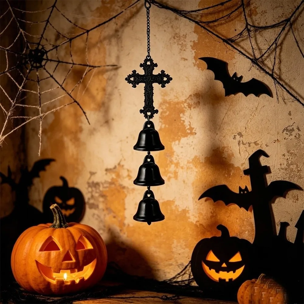 Funny Retro Halloween Wind Chime Spooky Fantasy Spider Web Wind Chime Gothic Fade Resistant Cross Pendant Porch