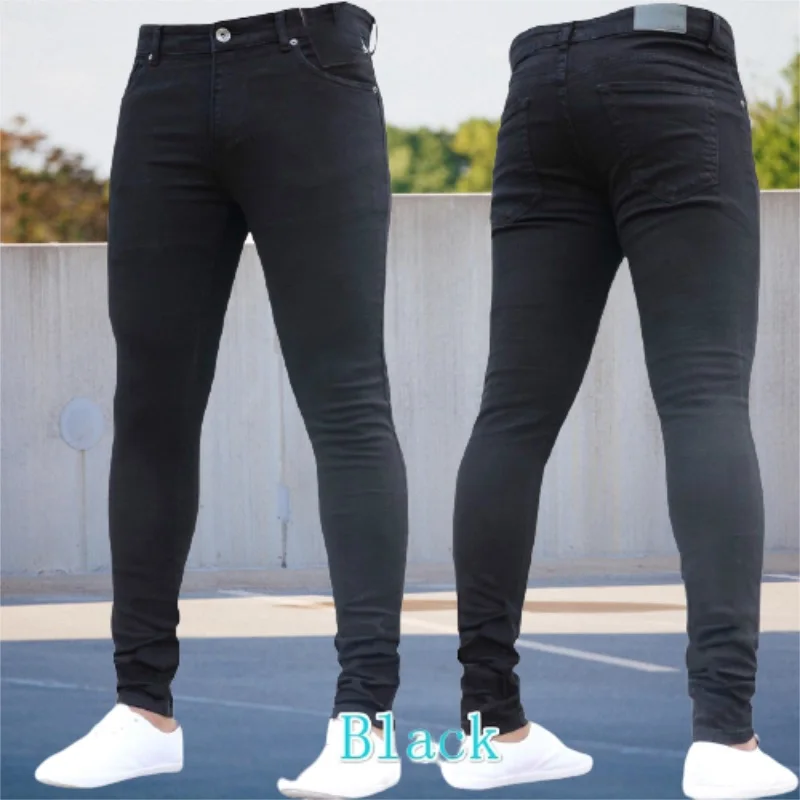 Autumn Solid Color Men\'s Skinny Jeans Plus Size Hot Fashion Mens Clothing 2022 Black Blue Brand Mens New Denim Trousers