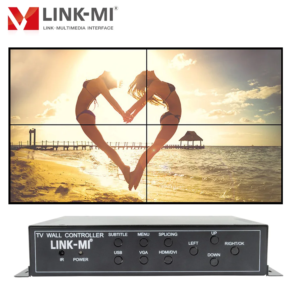 2x2 Video Wall Controller 1080P HDMI USB DVI VGA Multi Screen Splicing Processor with Subtitle Overlay RS232 Control