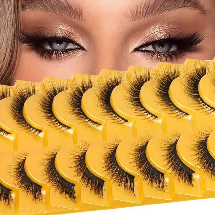 10 أزواج من الرموش الصناعية الناعمة ذات العين المانجو ثلاثية الأبعاد الطويلة والسميكة، لافتة للنظر، رموش صناعية كاملة، تعزز مظهر العين