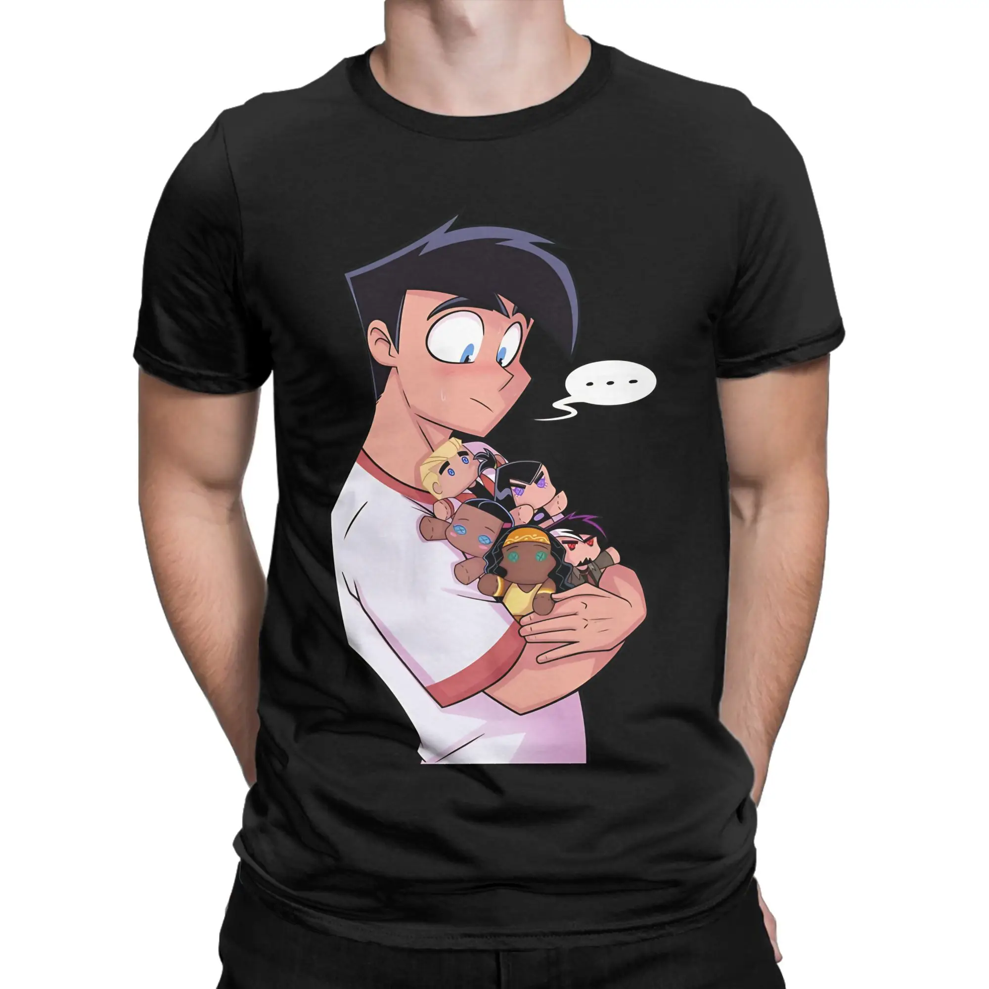 Cartoon Teen Holding Dolls Classic Danny Phantom Funny 100% Cotton T-Shirt Tees Tops For Men