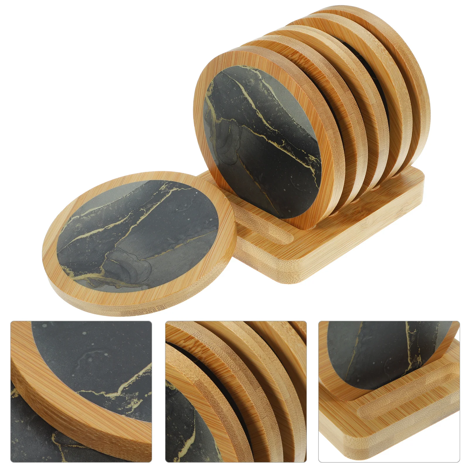 

1 set Marble Cup Coasters Wooden Drink Protectors Heat Resistant Tabletop Mats For Home Office Coffee Bar Round Coaster Set