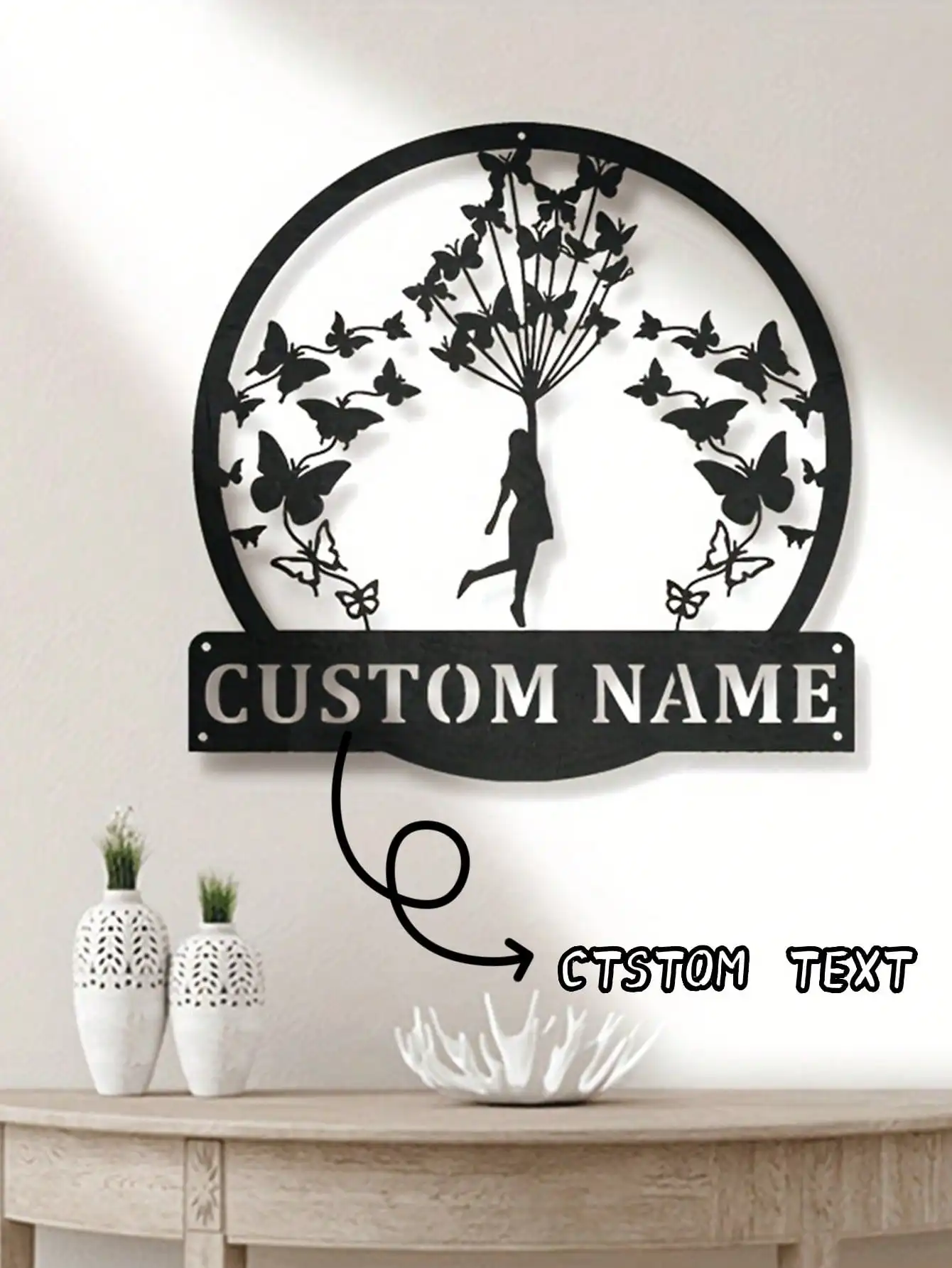 

Sculptural Metal Butterfly Wall Art, Personalized Custom Name Sign, Modern Afro Bohemian Home Decor, Easy Hang Geometric Plaque