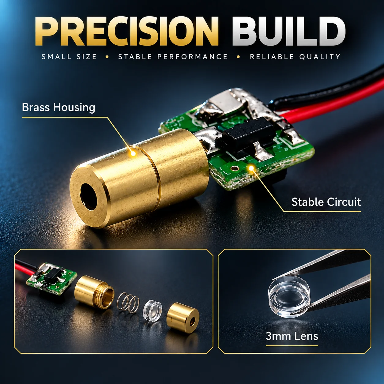 ZhonNa 650nm Red Laser Module 2.1-3V Single Dot Positioning Head with PCB for Tire Wheel Alignment Portable Lighting Accessories
