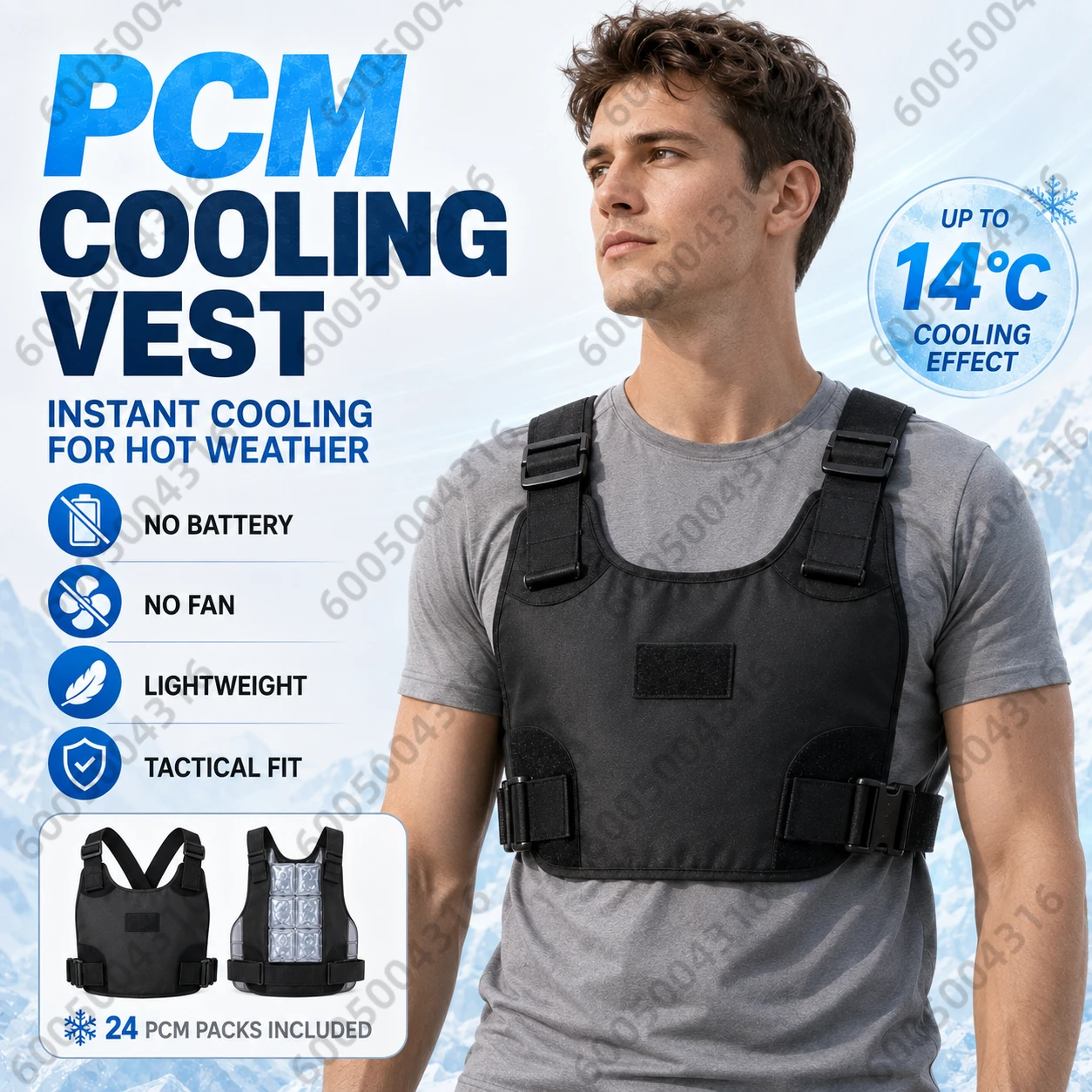 Men's PCM Phase Change Cooling Vest with 24 Ice Packs Lightweight Tactical Cooling Gear for Construction Fishing Outdoor Work
