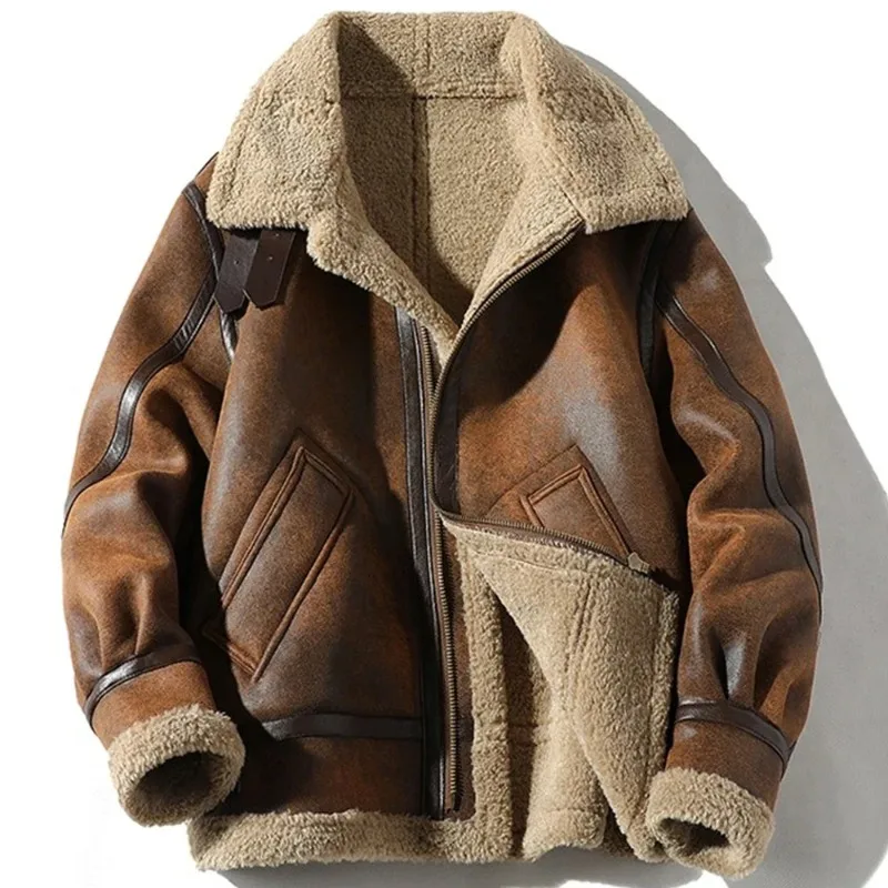 

Autumn Winter Thickening High-end Brand Leather Jacket / Plus Velvet Fashion Large Size Khaki Man