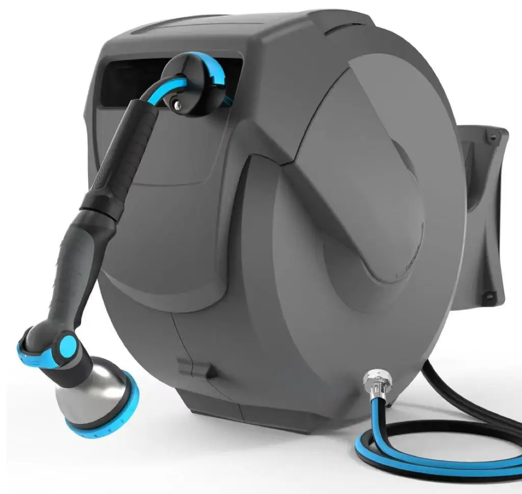 1/2" 100FT Retractable Garden Hose Reel With Spray Nozzle, Portable Heavy-Duty Pipe Holder For Garden Watering & Car Washing