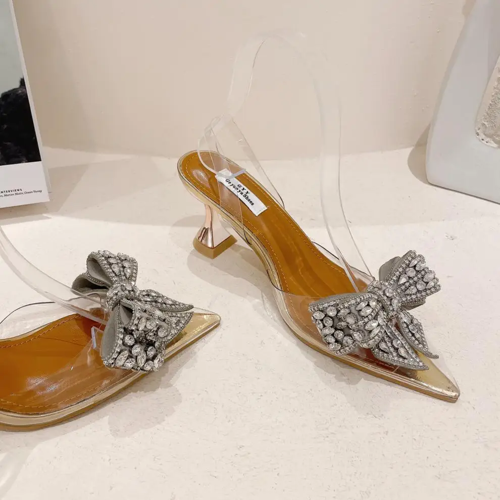 

Серебристые прозрачные женские туфли-лодочки на высоком каблуке с блестками и стразами, пикантные женские туфли на высоком каблуке из ПВХ с острым носком