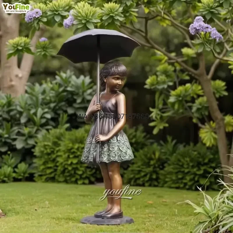 Wmwmnu for YouFine Custom Bronze Boy and Girl Umbrella Sculpture Outdoor Garden Romantic Art