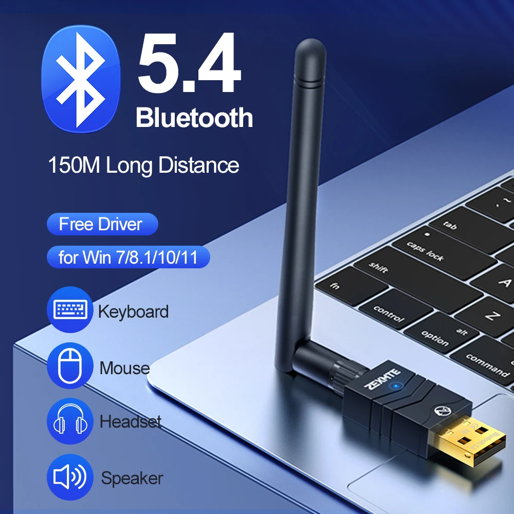 

USB Bluetooth Adapter 150M Bluetooth 5.4 Dongle for PC Windows 10/11, Bluetooth Receiver for Mice Keyboard Headphone Speaker
